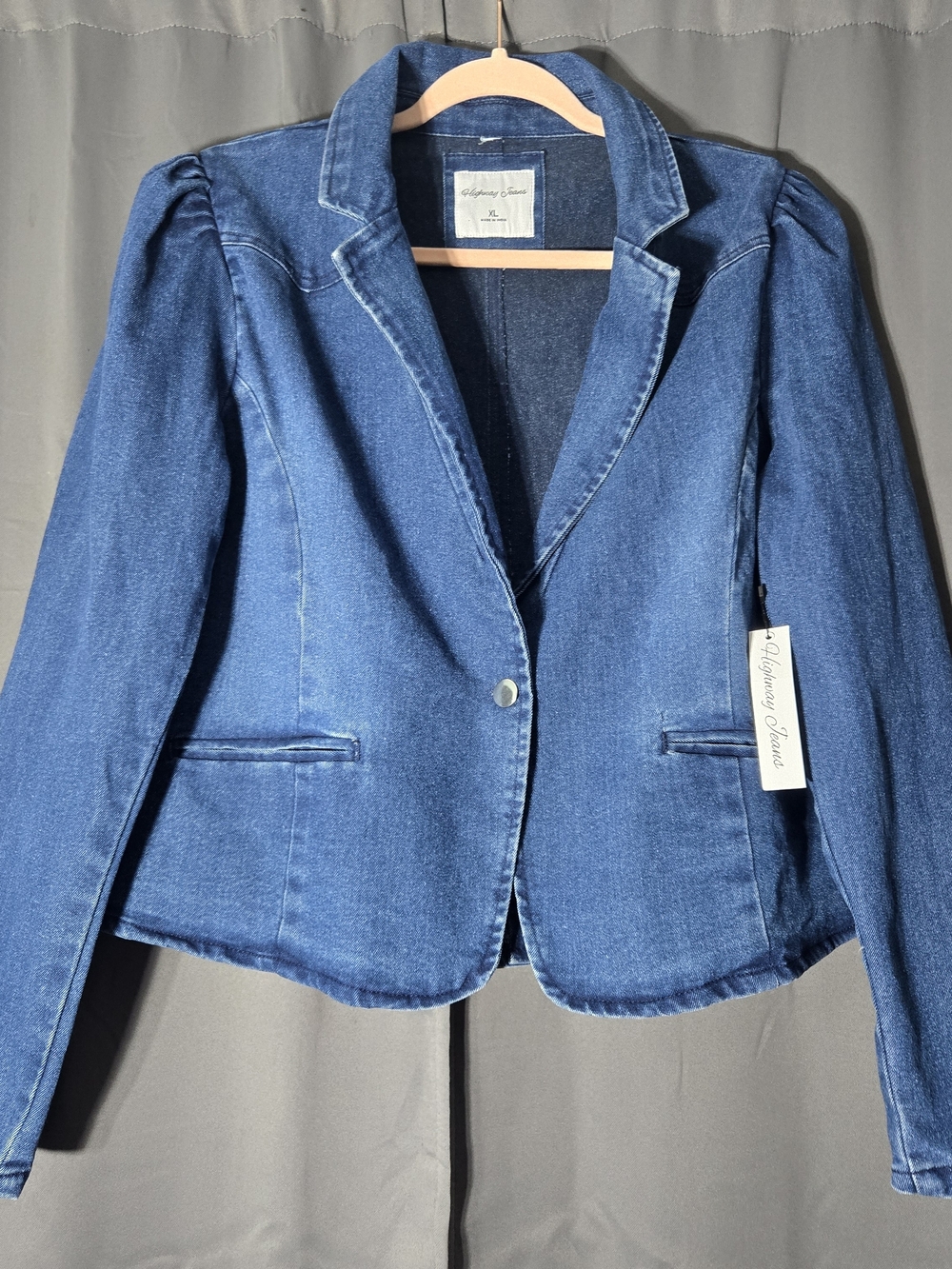Highway Jeans Women's Blue Denim Blazer Jacket Princess Cut One Button NWT